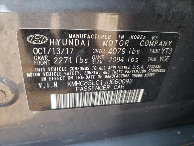 KMHC85LC1JU060092 - 2018 HYUNDAI IONIQ LIMI GRAY photo 10