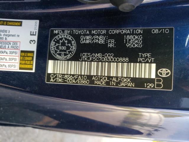 JTKJF5C70B3000888 - 2011 TOYOTA SCION TC Көк фото 10