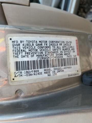 JT2BG22K0Y0402684 - 2000 TOYOTA CAMRY CE TAN photo 10