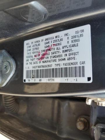 1HGCP36878A043507 - 2008 HONDA ACCORD EXL GRAY photo 10