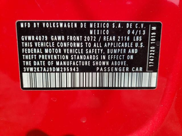 3VW2K7AJ9DM295943 - 2013 VOLKSWAGEN JETTA BASE RED photo 10