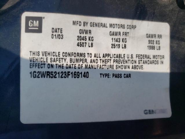 1G2WR52123F169140 - 2003 PONTIAC GRAND PRIX BLUE photo 10