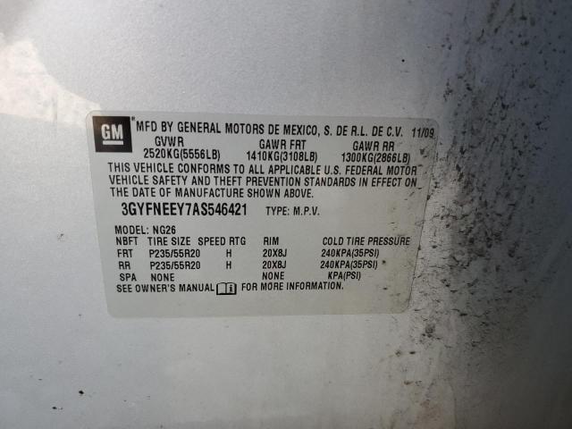 3GYFNEEY7AS546421 - 2010 CADILLAC SRX PERFOR SILVER photo 10