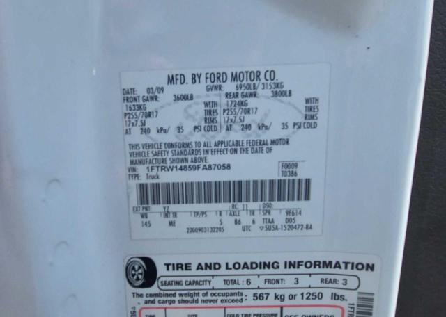 1FTRW14859FA87058 - 2009 FORD F150 SUPER WHITE photo 10