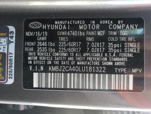 KM8J2CA40LU181322 - 2020 HYUNDAI TUCSON SE CHARCOAL photo 10