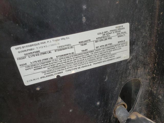 4P5LS2825L1316989 - 2020 PJ TRAILER BLACK photo 10