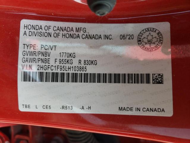 2HGFC1F95LH103865 - 2020 HONDA CIVIC TOUR RED photo 10