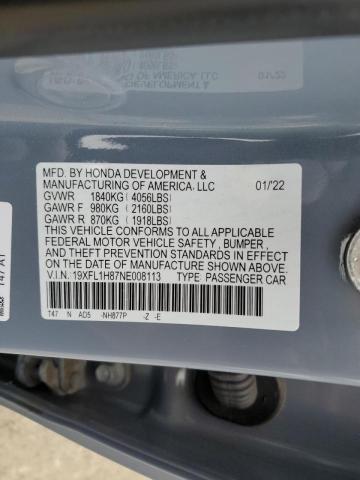 19XFL1H87NE008113 - 2022 HONDA CIVIC SPOR 蓝色 照片 10