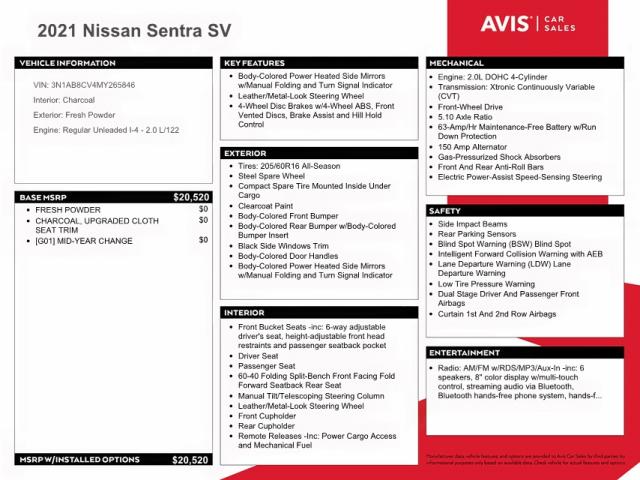 3N1AB8CV4MY265846 - 2021 NISSAN SENTRA SV  photo 10