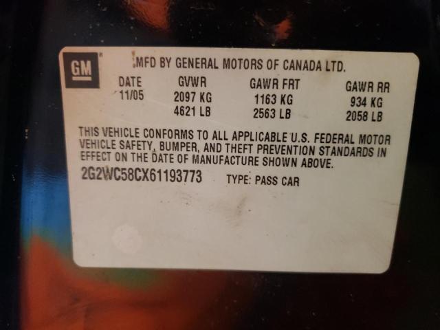 2G2WC58CX61193773 - 2006 PONTIAC GRAND PRIX შავი ფოტო 10