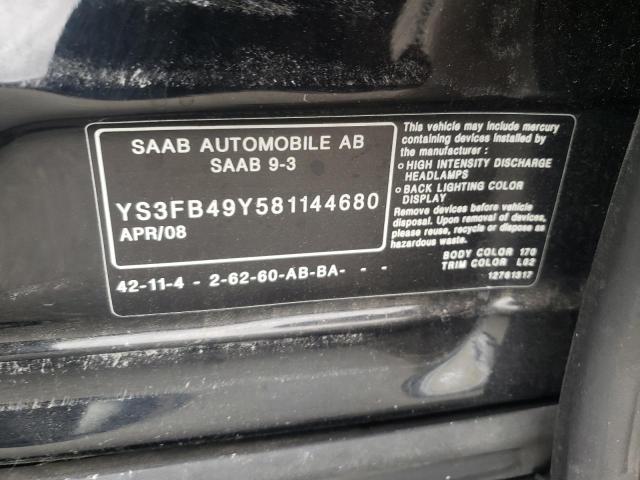 YS3FB49Y581144680 - 2008 SAAB 9-3 2.0T BLACK photo 10