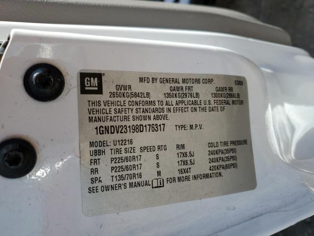 1GNDV23198D176317 - 2008 CHEVROLET UPLANDER L Ağ foto 10