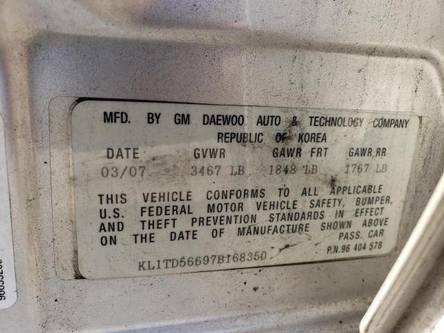 KL1TD56697B168350 - 2007 CHEVROLET AVEO BASE SILVER photo 10