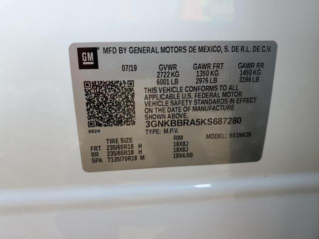 3GNKBBRA5KS687280 - 2019 CHEVROLET BLAZER 1LT WHITE photo 10