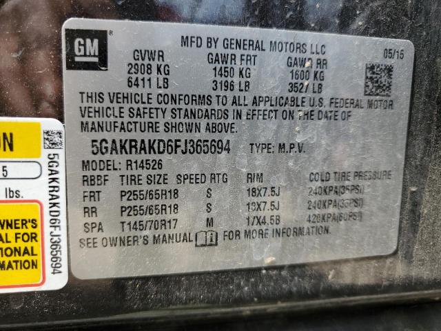 5GAKRAKD6FJ365694 - 2015 BUICK ENCLAVE GRAY photo 10