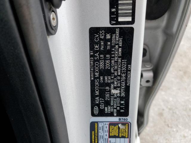 3KPFK4A76HE130231 - 2017 KIA FORTE LX SILVER photo 10