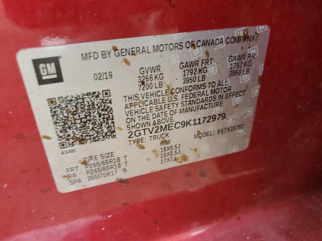 2GTV2MEC9K1172979 - 2019 GMC SIERRA LIM RED photo 10