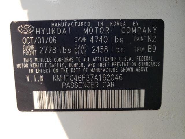 KMHFC46F37A162046 - 2007 HYUNDAI AZERA SE WHITE photo 10