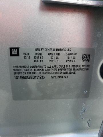 1G11E5SA2GU151233 - 2016 CHEVROLET MALIBU LIM 银色 照片 10