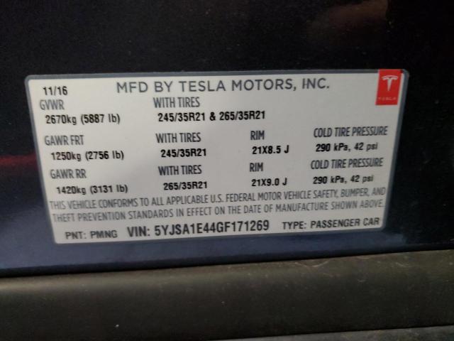 5YJSA1E44GF171269 - 2016 TESLA MODEL S Boz foto 10