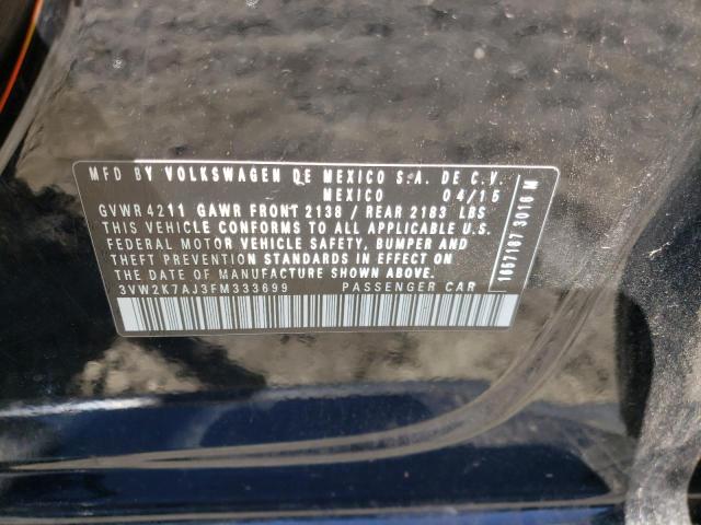 3VW2K7AJ3FM333699 - 2015 VOLKSWAGEN JETTA BASE 黑色 照片 10