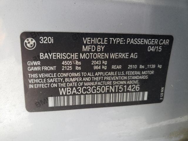 WBA3C3G50FNT51426 - 2015 BMW 320 I XDRI SILVER photo 10