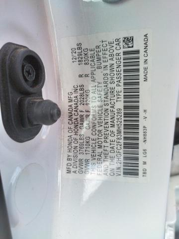 2HGFC2F83MH525289 - 2021 HONDA CIVIC SPOR WHITE photo 10