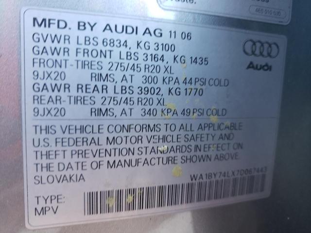 WA1BY74LX7D067443 - 2007 AUDI Q7 3.6 QUA SILVER photo 10