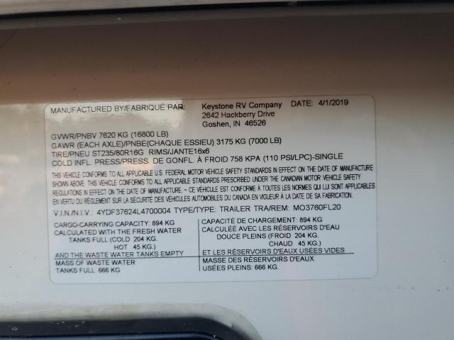 4YDF37624L4700004 - 2020 KEYSTONE MONTANA CREAM photo 10