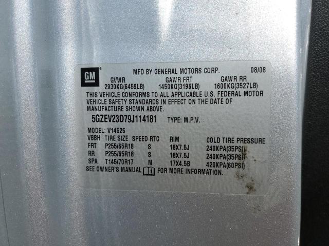 5GZEV23D79J114181 - 2009 SATURN OUTLOOK XR ვერცხლისფერი ფოტო 10