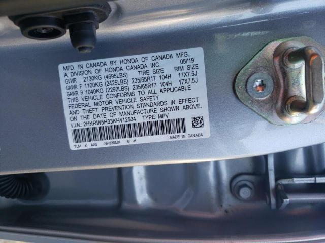 2HKRW5H33KH412534 - 2019 HONDA CR-V LX SILVER photo 10