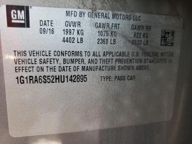 1G1RA6S52HU142895 - 2017 CHEVROLET VOLT LT GRAY photo 10