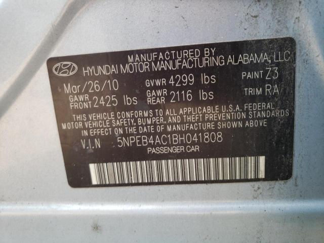 5NPEB4AC1BH041808 - 2011 HYUNDAI SONATA GLS GRAY photo 10