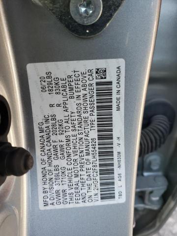 2HGFC2F87LH554826 - 2020 HONDA CIVIC SPOR SILVER photo 10