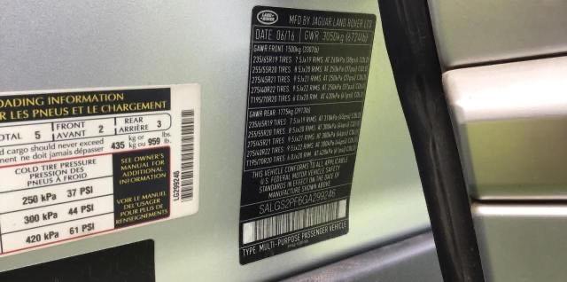 SALGS2PF6GA299246 - 2016 LAND ROVER RANGE ROVE SILVER photo 10