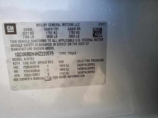 1GCVKREH4HZ229579 - 2017 CHEVROLET 1500 SILVE SILVER photo 10