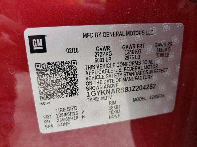 1GYKNARS8JZ204282 - 2018 CADILLAC XT5 RED photo 10