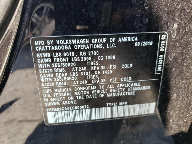 1V2MR2CA0KC600072 - 2019 VOLKSWAGEN ATLAS SEL Qara foto 10