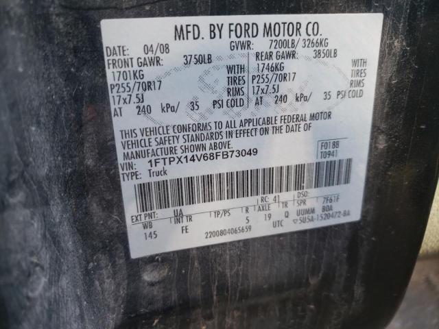 1FTPX14V68FB73049 - 2008 FORD F-150 FX4 BLACK photo 10