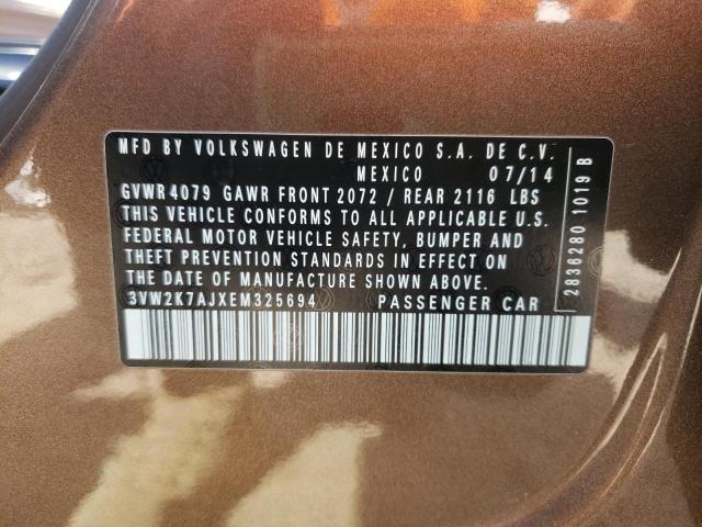 3VW2K7AJXEM325694 - 2014 VOLKSWAGEN JETTA BASE 棕色 照片 10
