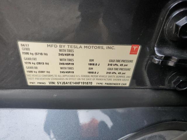 5YJSA1E14HF191870 - 2017 TESLA MODEL S ნაცრისფერი ფოტო 10
