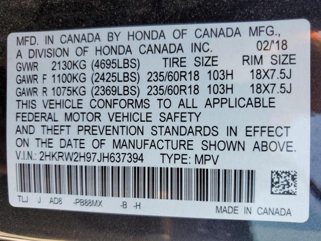 2HKRW2H97JH637394 - 2018 HONDA CR-V TOURI BLACK photo 10