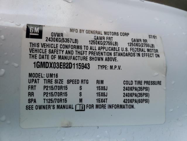 1GMDX03E82D115943 - 2002 PONTIAC MONTANA WHITE photo 10