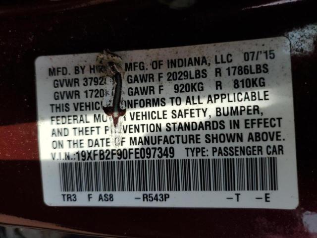 19XFB2F90FE097349 - 2015 HONDA CIVIC EXL Tünd qırmızı foto 10