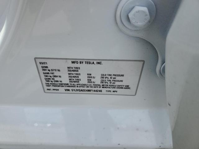 5YJYGAEE4MF144246 - 2021 TESLA MODEL Y أبيض صورة 10