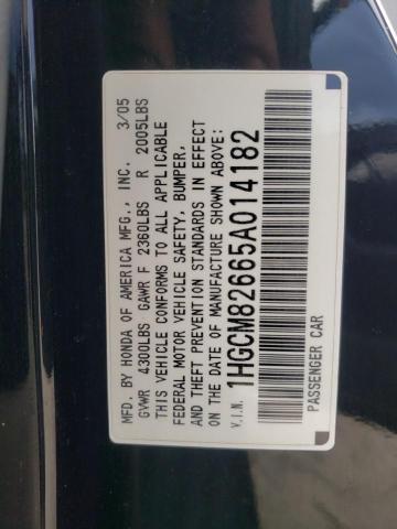 1HGCM82665A014182 - 2005 HONDA ACCORD EX BLACK photo 10