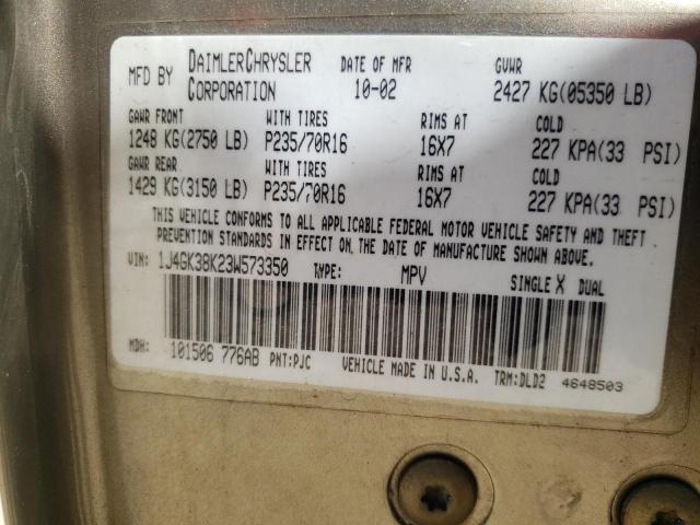 1J4GK38K23W573350 - 2003 JEEP LIBERTY RE GOLD photo 10