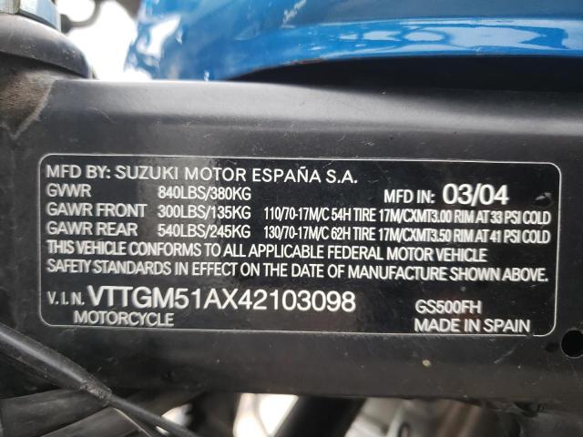 VTTGM51AX42103098 - 2004 SUZUKI GS500 FK BLUE photo 10