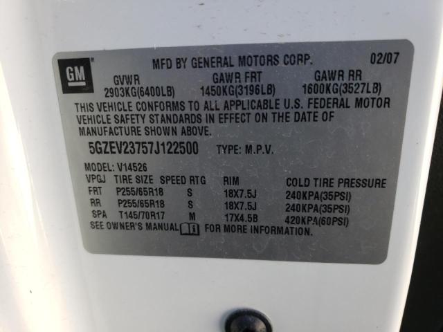 5GZEV23757J122500 - 2007 SATURN OUTLOOK XR თეთრი ფოტო 10