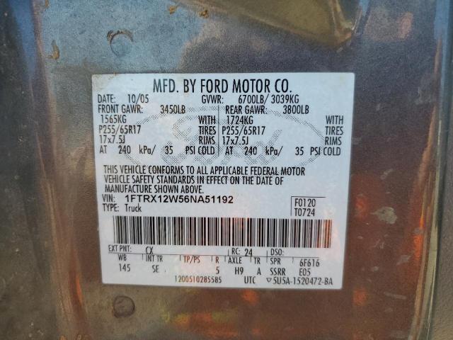 1FTRX12W56NA51192 - 2006 FORD F150 GRAY photo 10